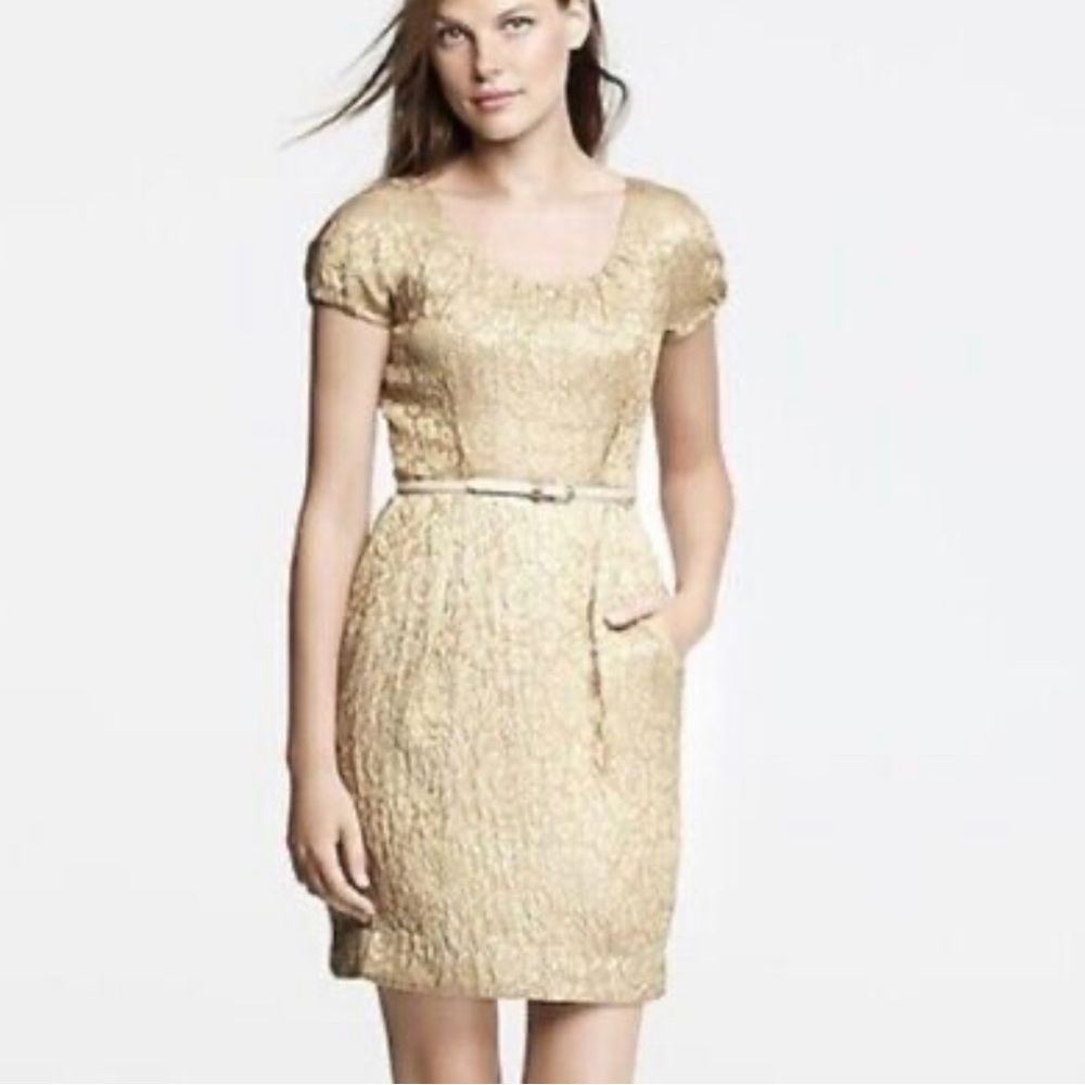 Jcrew Gold Jacquard mini dress size 4